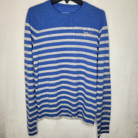 Zadig & Voltaire Distressed Hem Striped Cashmere Sweater Size Small - Picture 1 of 14